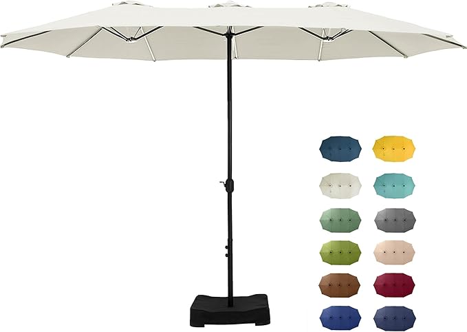 15 ft Rectangle Patio Umbrella with Base Included, Double-Sided Table Umbrella with Crank
