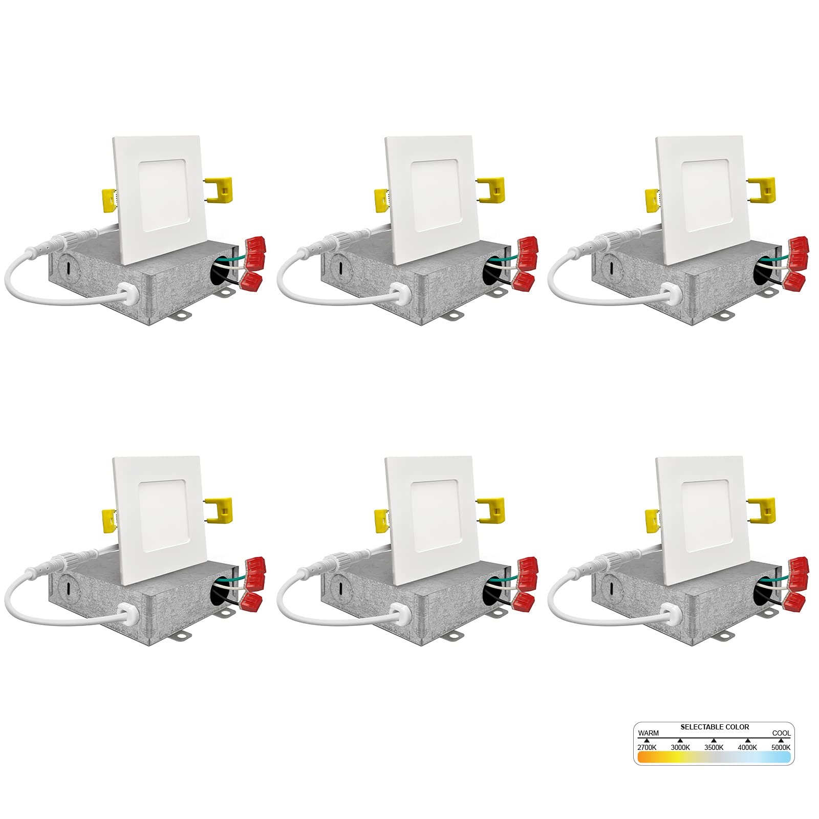 Inch Square Ultra-Thin LED Recessed Lighting, Selectable 2700K/3000K/3500K