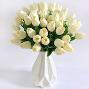 20PCS Realistic Faux Tulips with Bulbs Pink & White Artificial Flowers