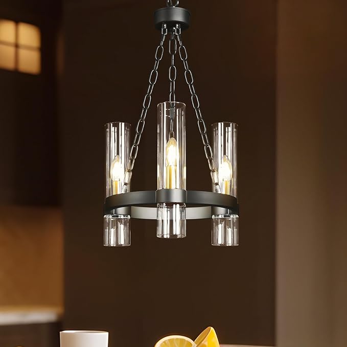 Black Wagon Wheel Chandelier, 16 Light Round Industrial Pendant Lightin