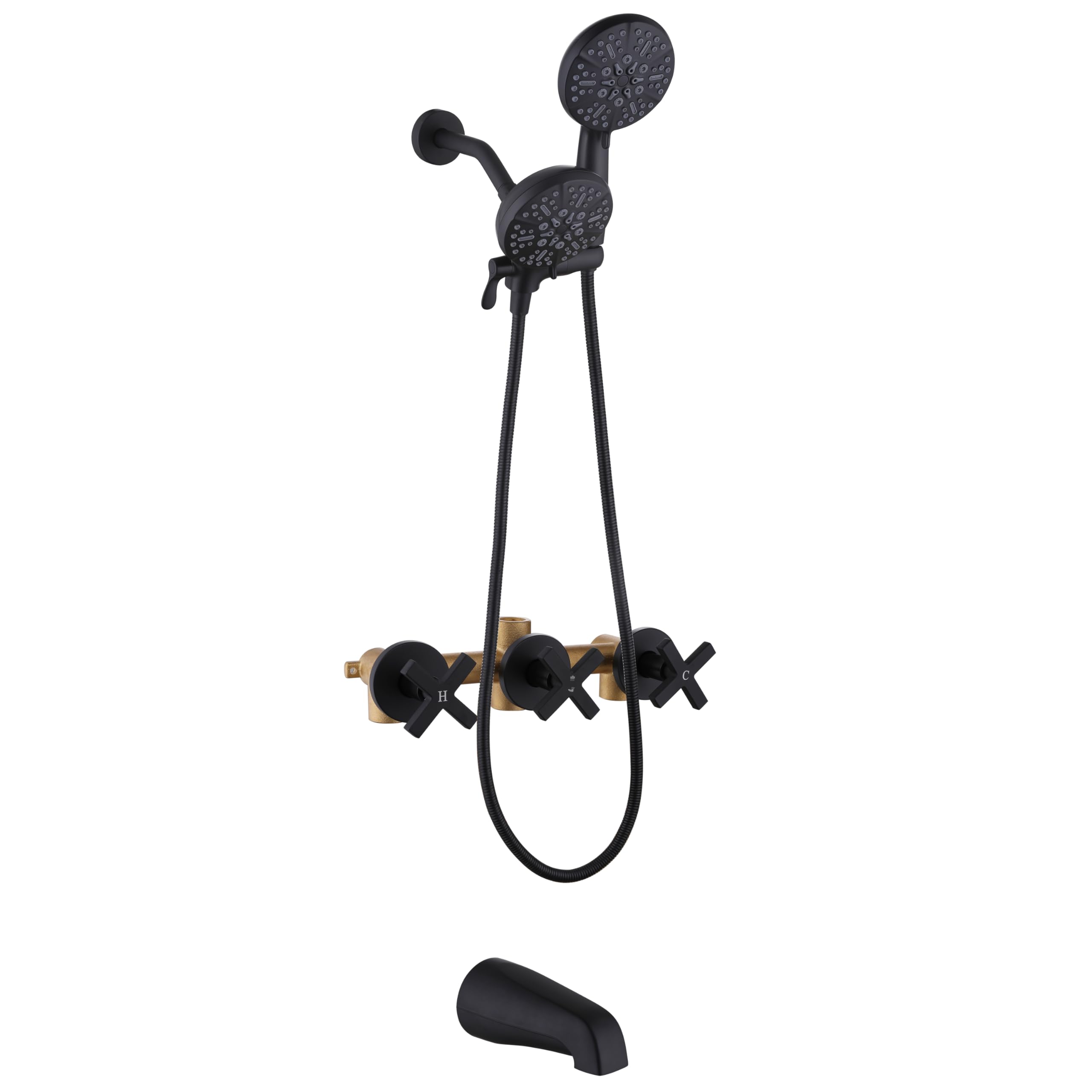 3 Handle Shower Faucet Set, Bathtub Shower Faucet Combo with Tub Spout