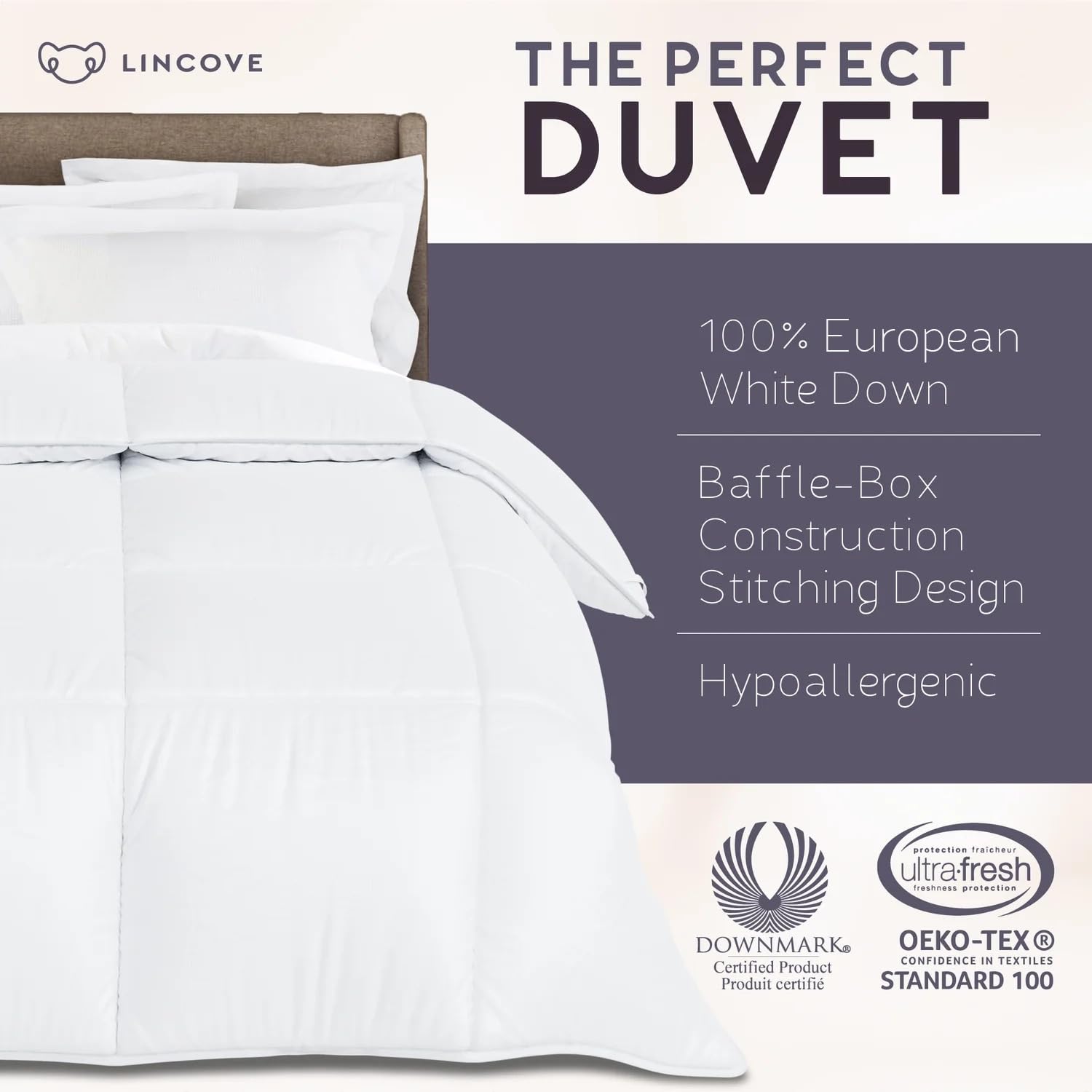 Lincove European Down Comforter King Size - Breathable, Ultra-Soft & Fluffy Comforter Filled with 100% Natural White Down, Luxury Hotel Collection All Season Duvet Insert with Corner Tabs