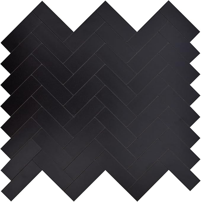 12-Sheet Kitchen Backsplash Peel and Stick Tile, Black Herringbone Aluminum Composite