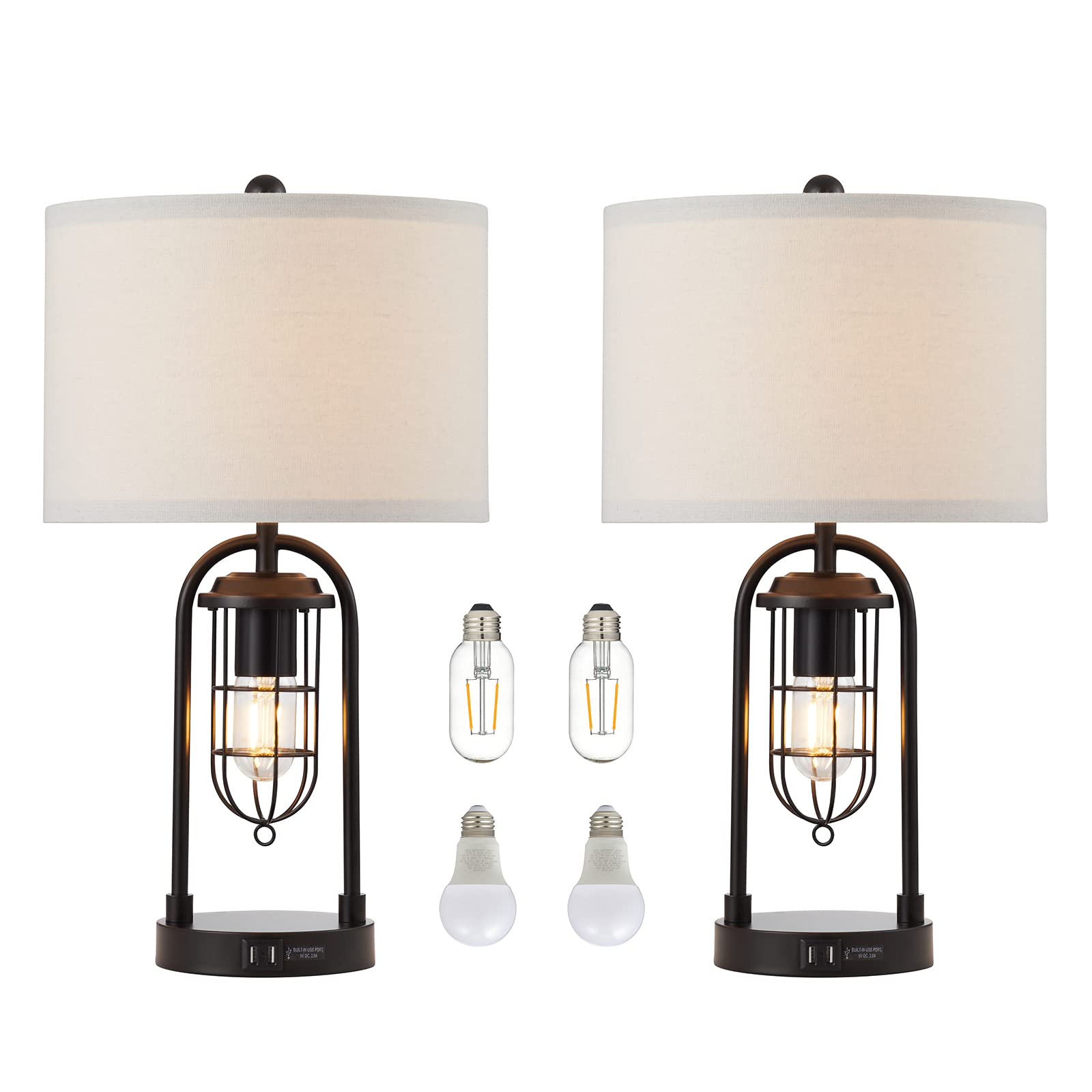 Table Lamps with USB Ports and Night Light Modern Nightstand Lamp