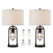 Table Lamps with USB Ports and Night Light Modern Nightstand Lamp
