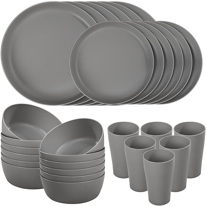 24pcs Black Wheat Straw Plates,Wheat Straw Dinnerware Set