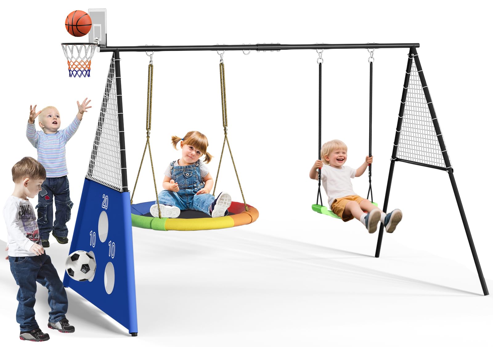 660 lbs Swing Sets for Backyard,4-in-1 Heavy Duty Outdoor Large Metal Swing Sets