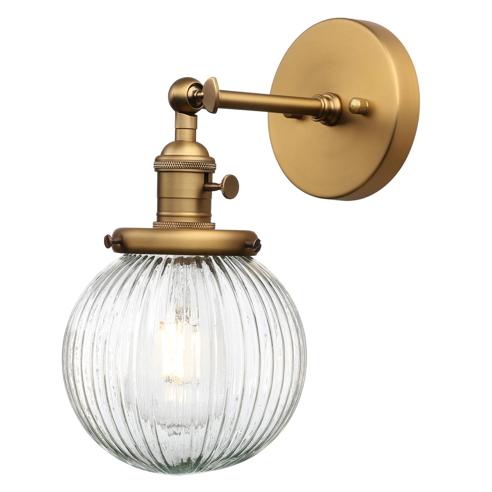 Vintage Industrial Wall Sconce Lighting Fixture with Mini 5.9" Round Clear Globe Ribbed