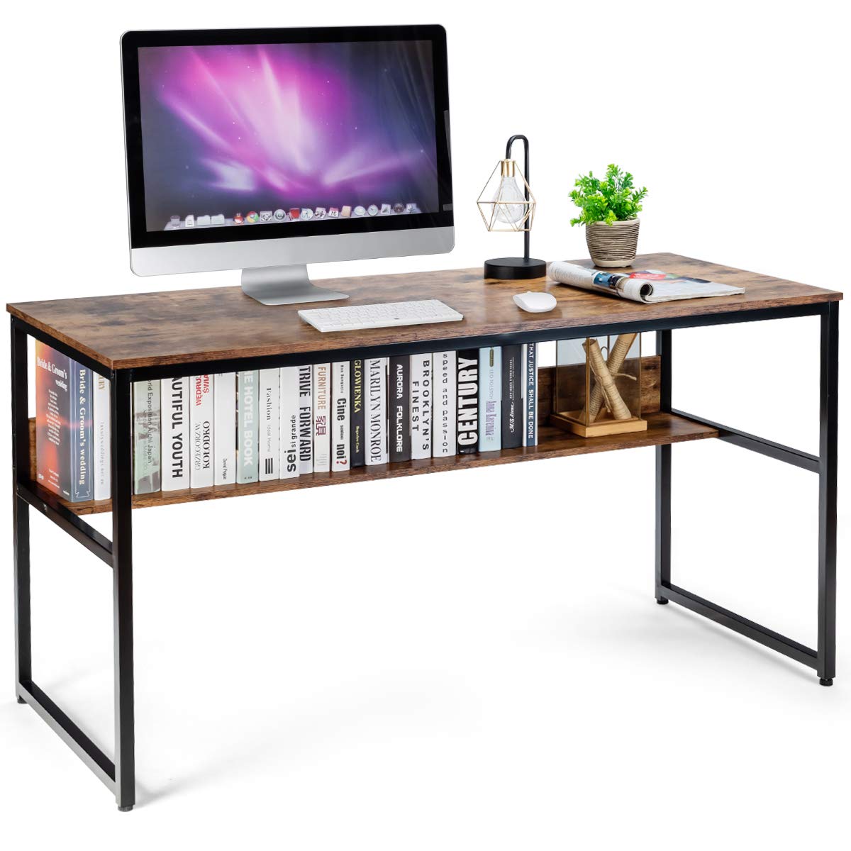 55 Inches Computer Desk with Bookshelf