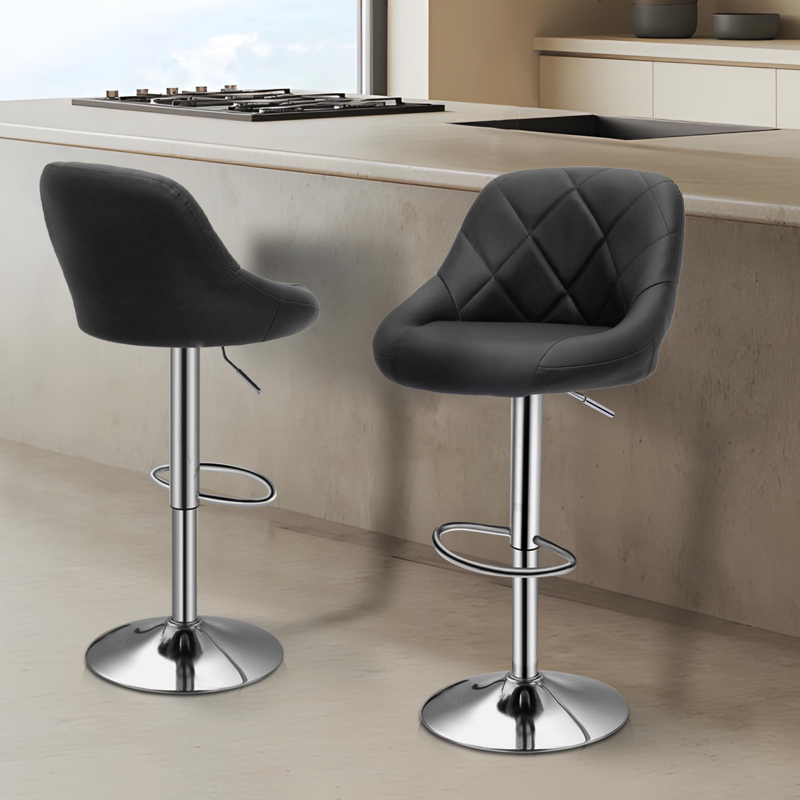 Faux Leather Bar Stools Set of 4, Adjustable 360 Degree Swivel Barstool