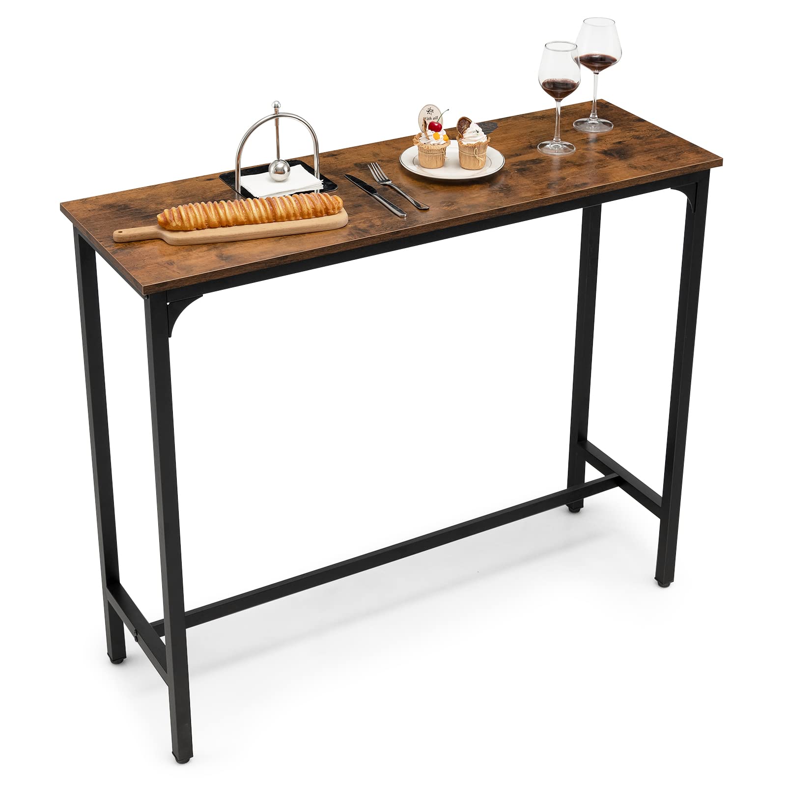 48” Bar Table, Industrial High Top Bar Table with Metal Frame & Adjustable Feet