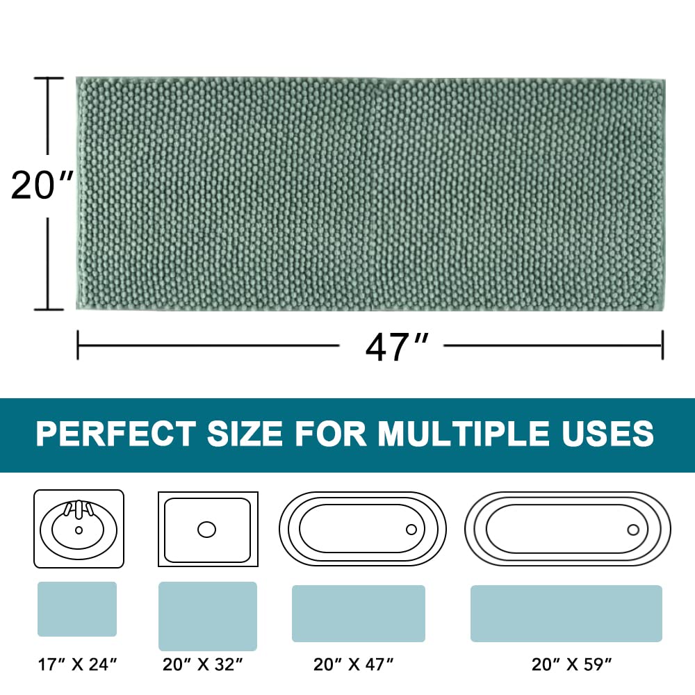 Turquoize Chenille Bath Mat for Bathroom - Non Slip Shaggy Floor Mat for Soft, Absorbent, Thick, Foam backed, 47 x 20 inches, Aqua