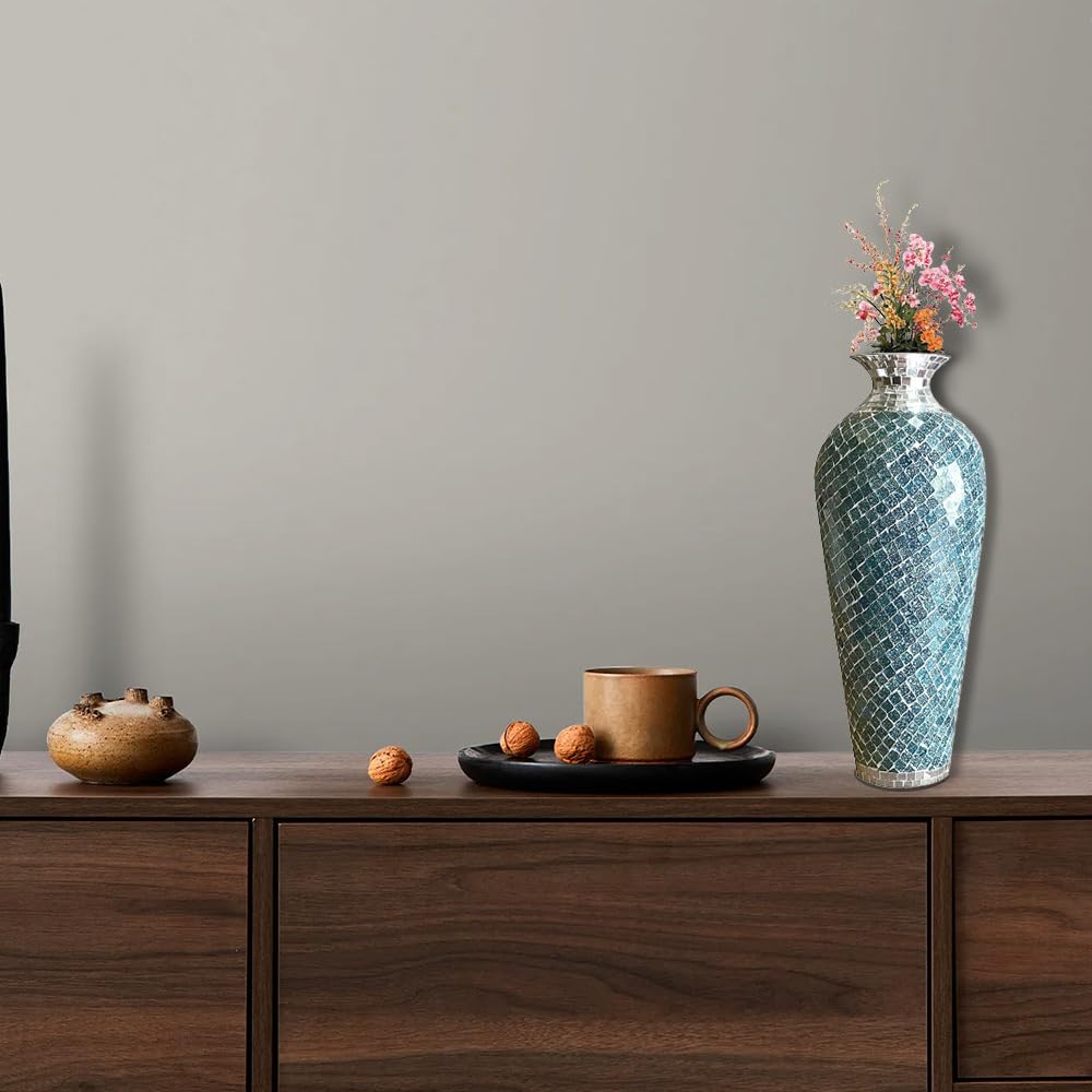 Floor Vase, Mosaic Vase, Decorative Metal Mosaic Piece Vase in Geometric Pattern Wavy