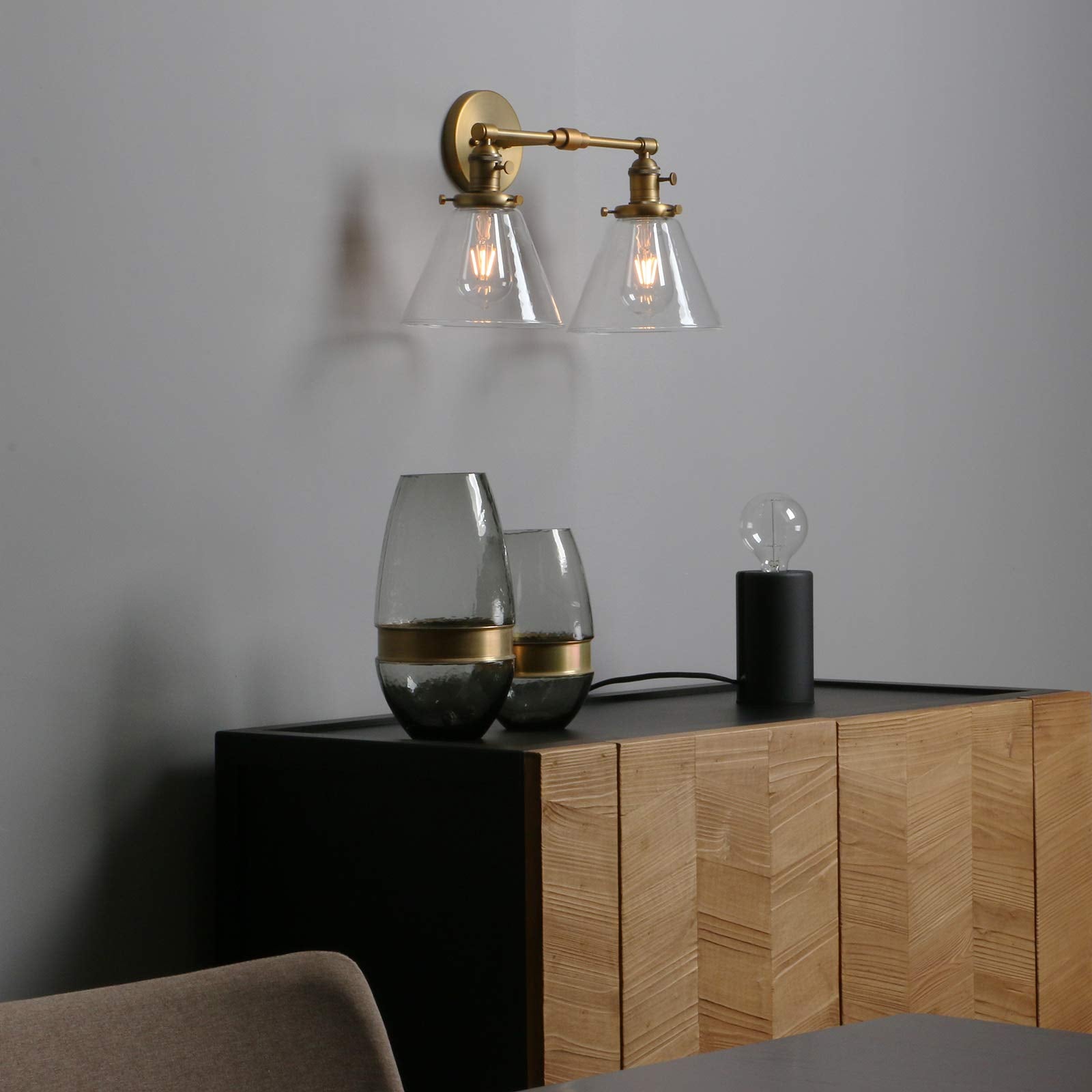 Phansthy Double Sconce Antique Industrial Wall Sconce Light with Dual 7.3 Inch Cone Canopy(Antique)