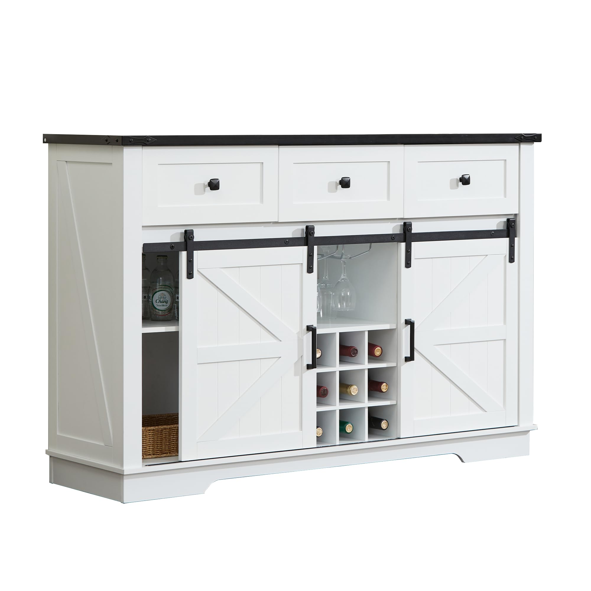 Sideboard Cabinet, Farmhouse Buffet Wine Cabinet with Sliding Barn Door