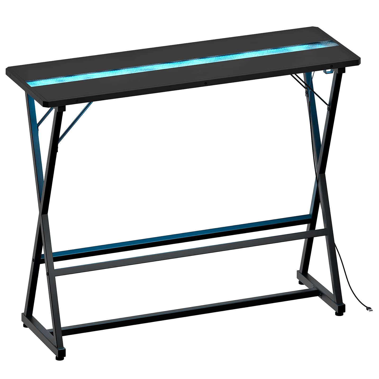 HOOBRO Bar Table,47.1" Rectangular Pub Table,Tall Counter Bar Height Table with LED Light and Glass Decoration, Modern Dining Table Footrests, for Dining Room, Pub, Tavern, Black BB68DBT01