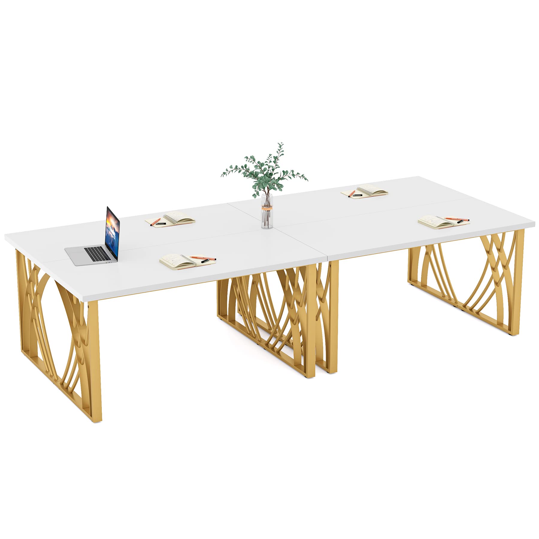 55’’ Large Modern Computer Desk, White & Gold Luxury Laptop PC Student Table