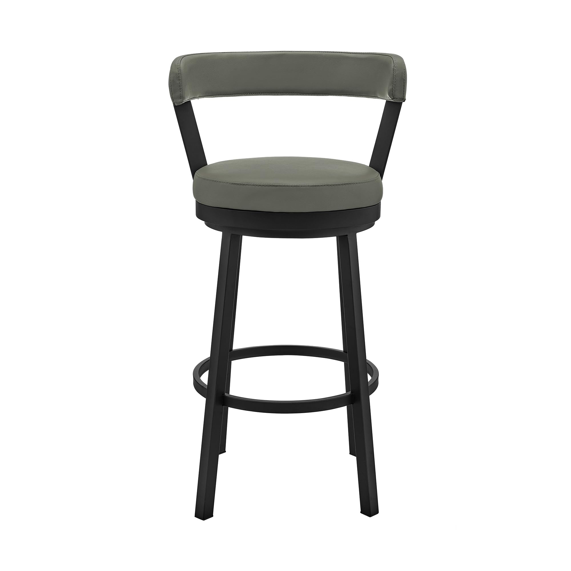 30" Seat Height Gray Faux Leather and Black Stainless Steel Metal Swivel Bar