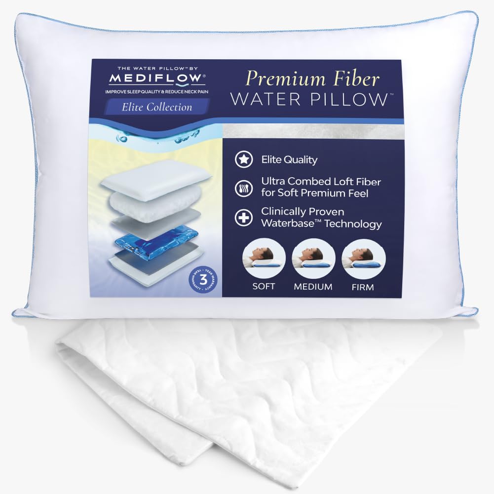 Elite Fiber Water Pillow & 100% Cotton Quilted Pillow Protector Pack
