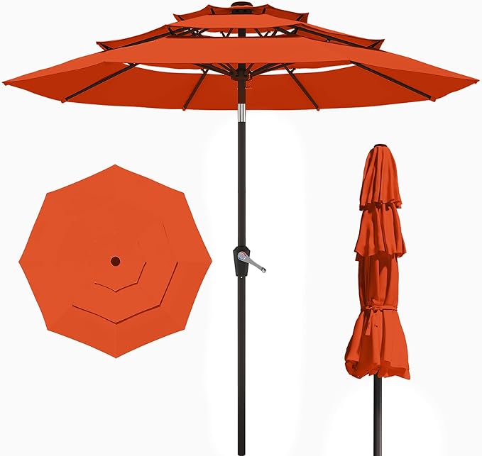 9FT 3 Tiers Patio Umbrella,Outdoor Table Market Umbrella with 8 Fiberglass Ribs for Pool