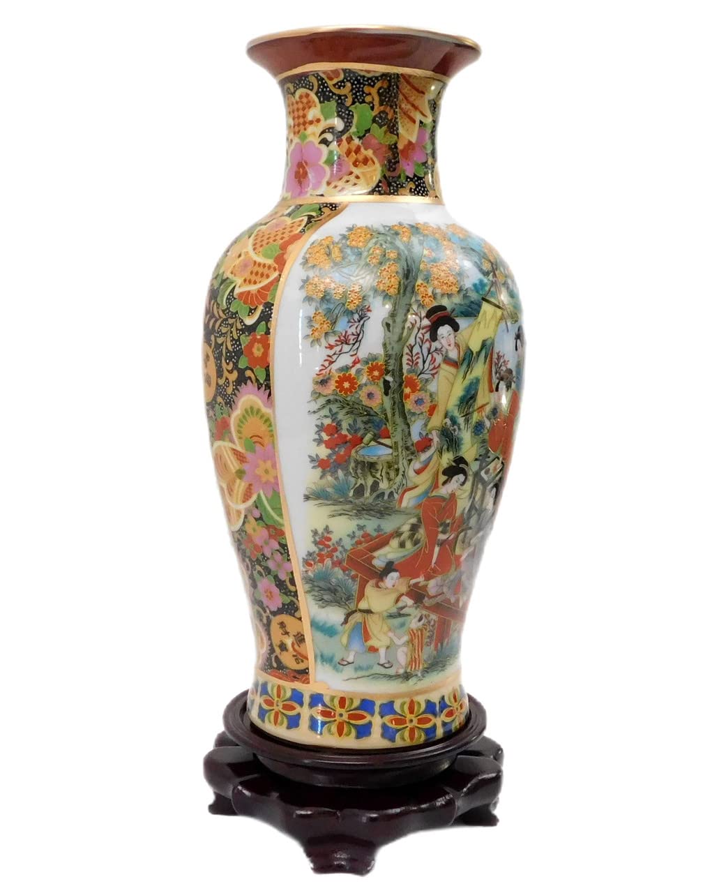 Vase with Peacock and Geisha Design 12" H