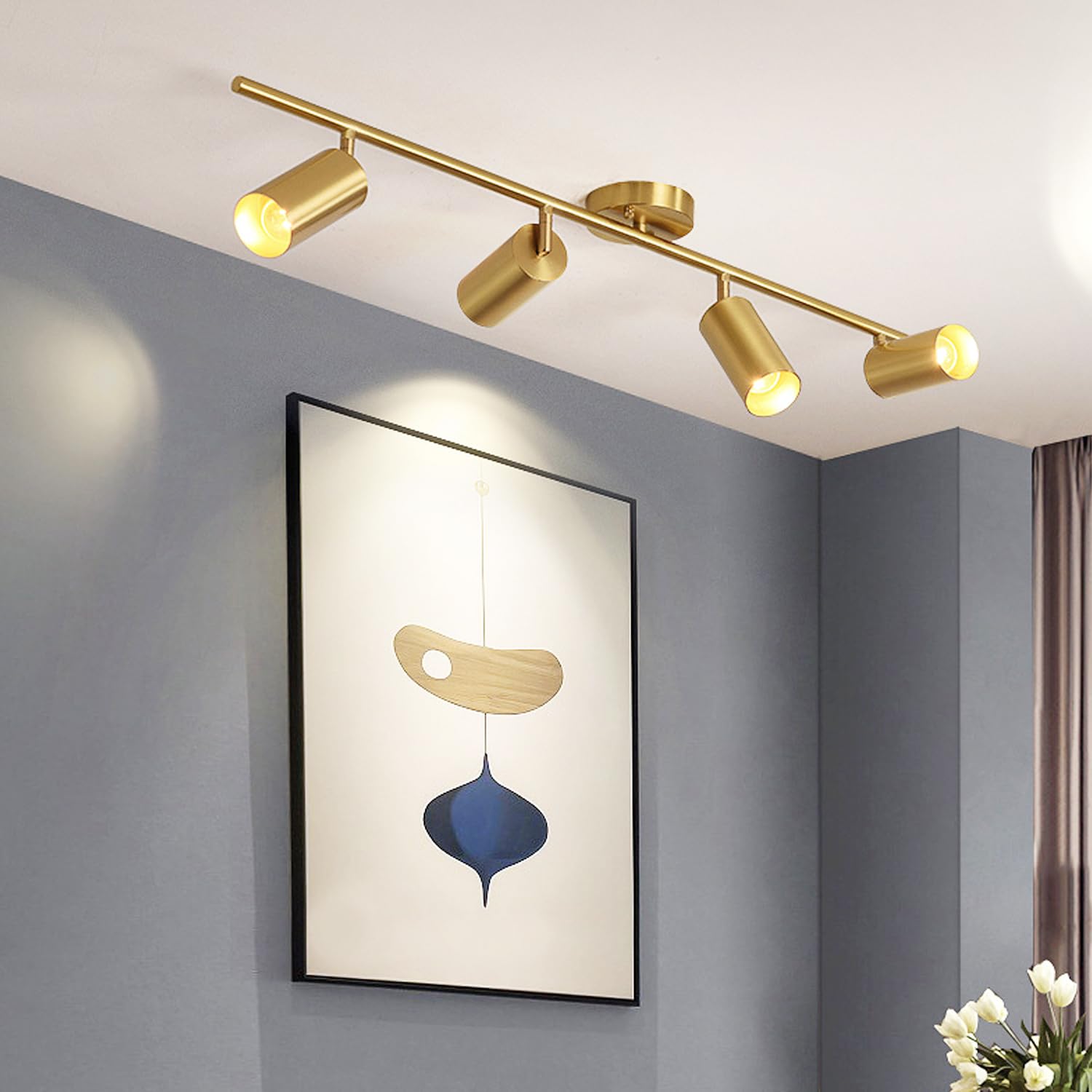 Modern Gold 4-Lights LED Track Lighting Kit Brushed Brass Flush Mount Ceiling