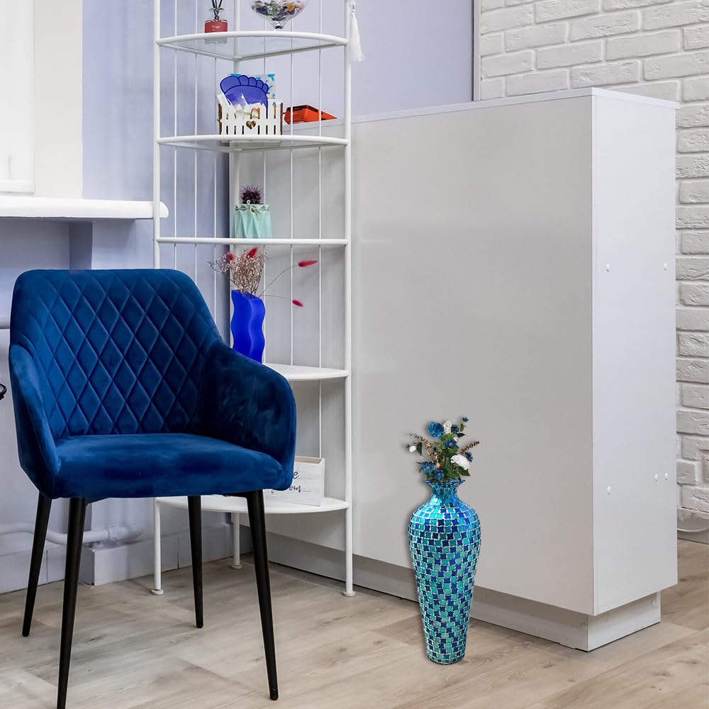 20 Inch Floor Vase, Decorative Tall Vase for Home Decor Geometric Pattern Metal Vase