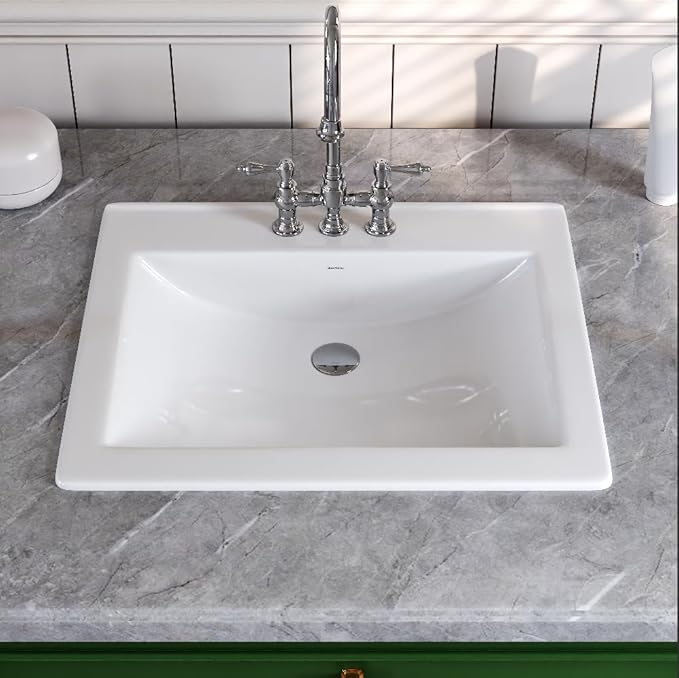 Sink, DeerValley, 21”x18”Rectangular Drop-in Sink for Bathroom Ceramic Vessel Sink