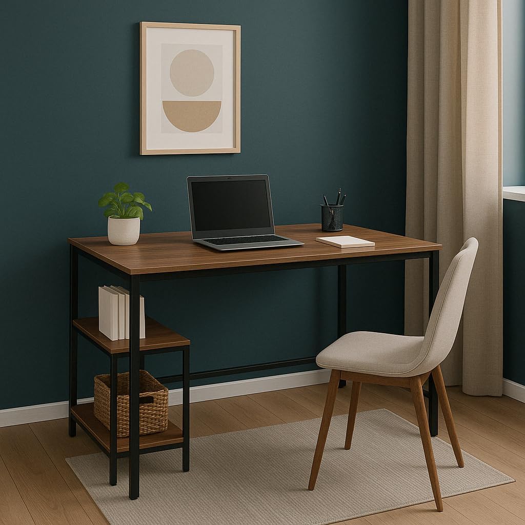 Modern & Industrial Computer Desk, Home Office Desk with Storage Shelves
