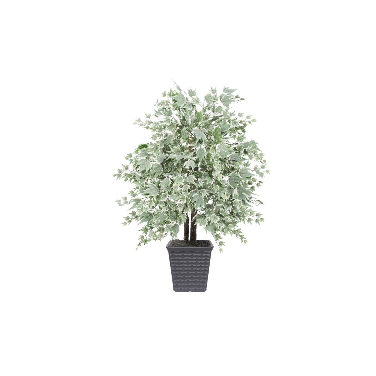 4' Artificial Silver Maple Bush, Comes in a Decorative Square Grey Plastic Basket