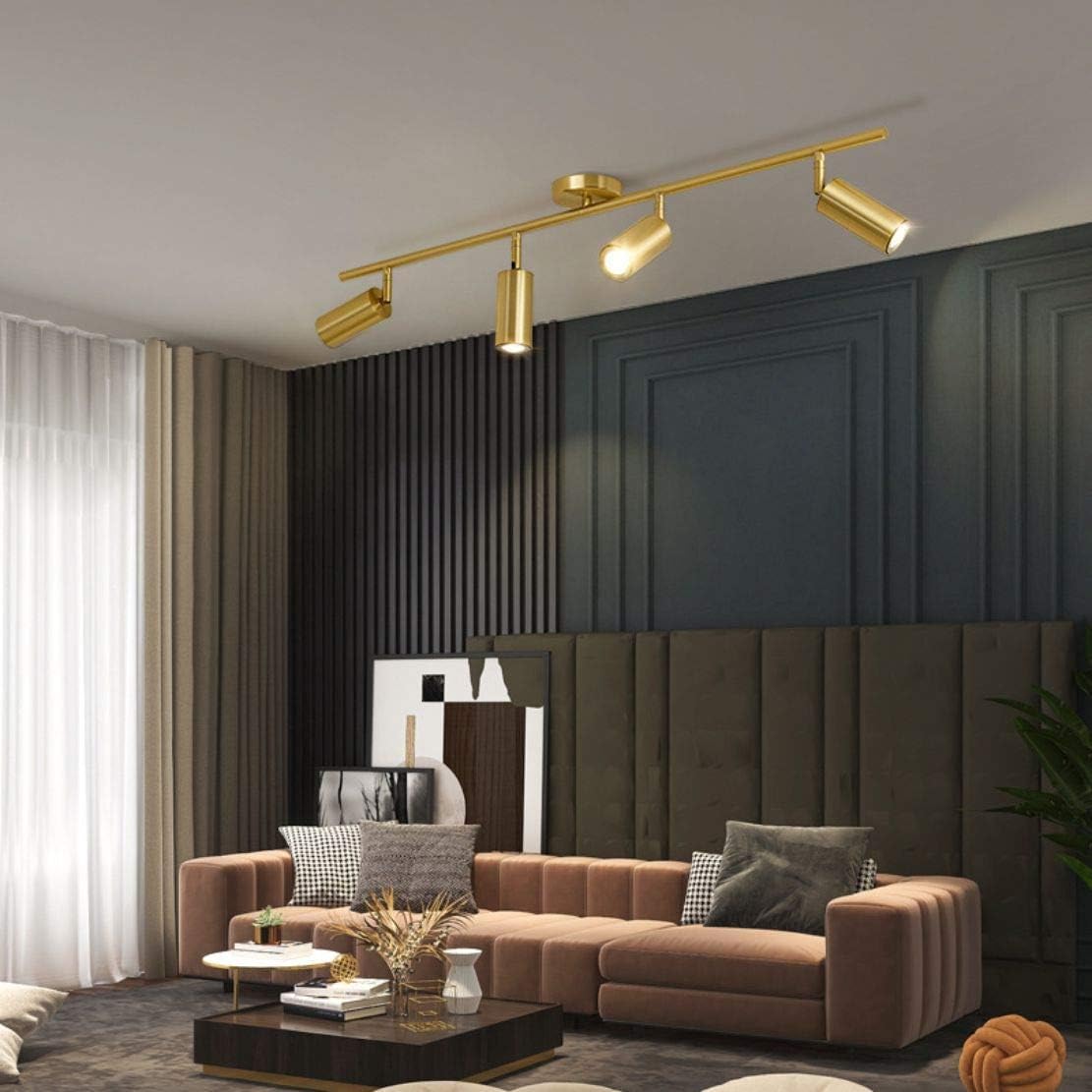 Modern Gold 4-Lights LED Track Lighting Kit Brushed Brass Flush Mount Ceiling