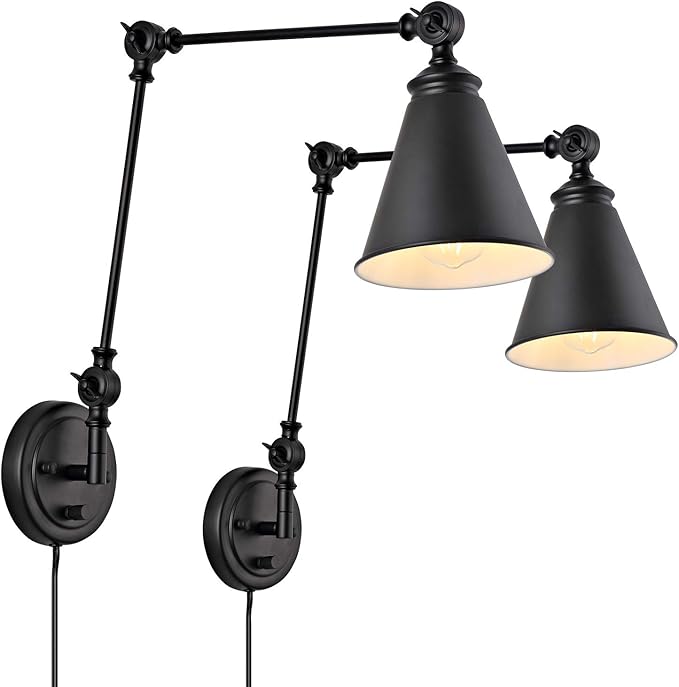 Swing Arm Wall Sconce Set of 2, Industrial Adjustable Wall Lamp Light Fixture