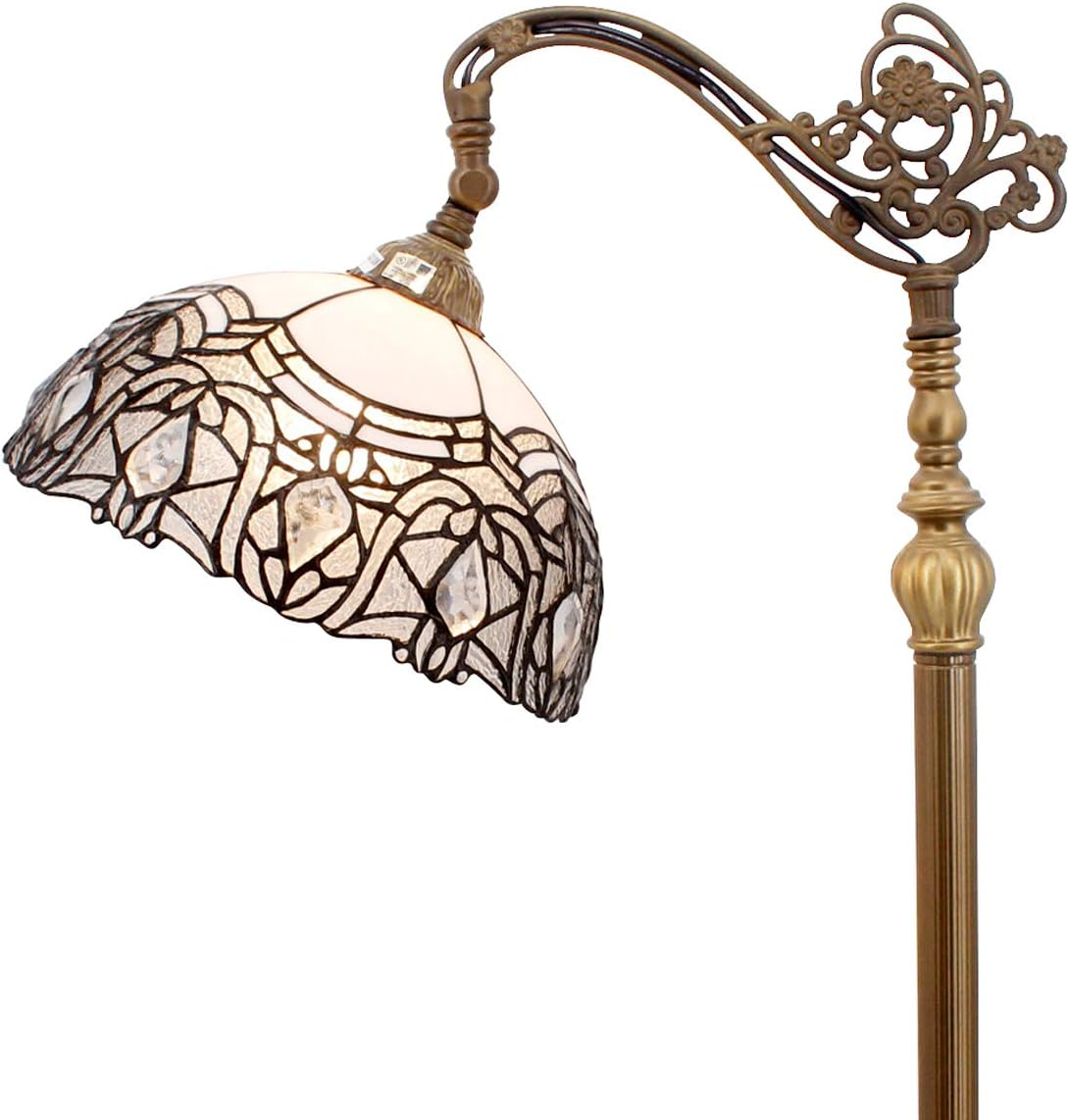 Tiffany Floor Lamp White Crystal Bent Stained Glass Arched Lamp 12X18X64 Inches