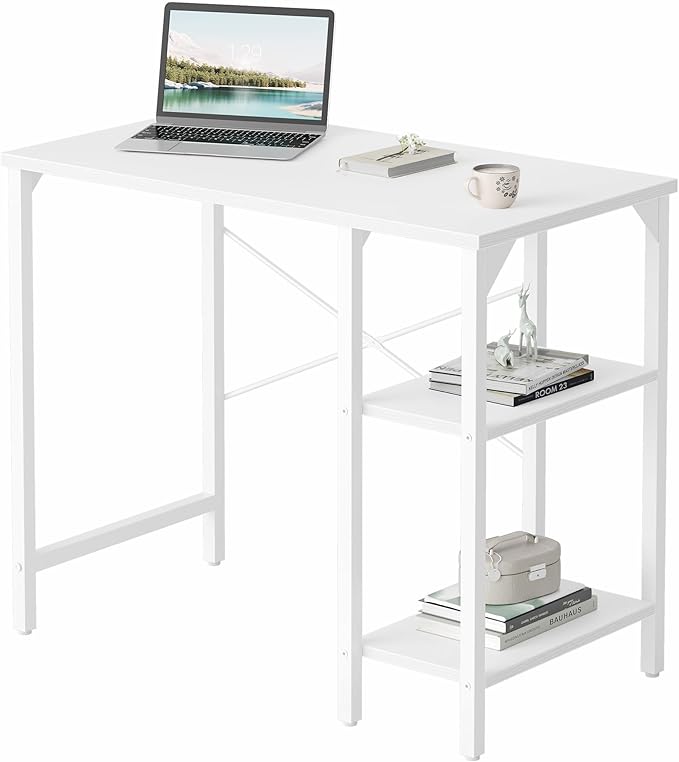 Small Computer Desk, 35 Inch Home Office Desk with Storage Shelves