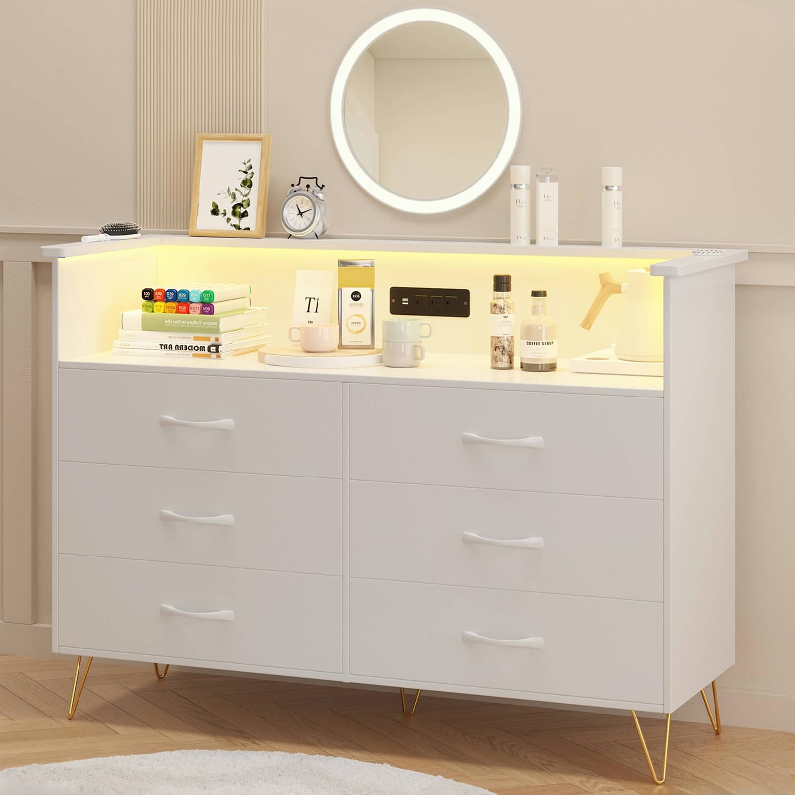 Garvee Dresser for Bedroom with Charging Station & LED Light