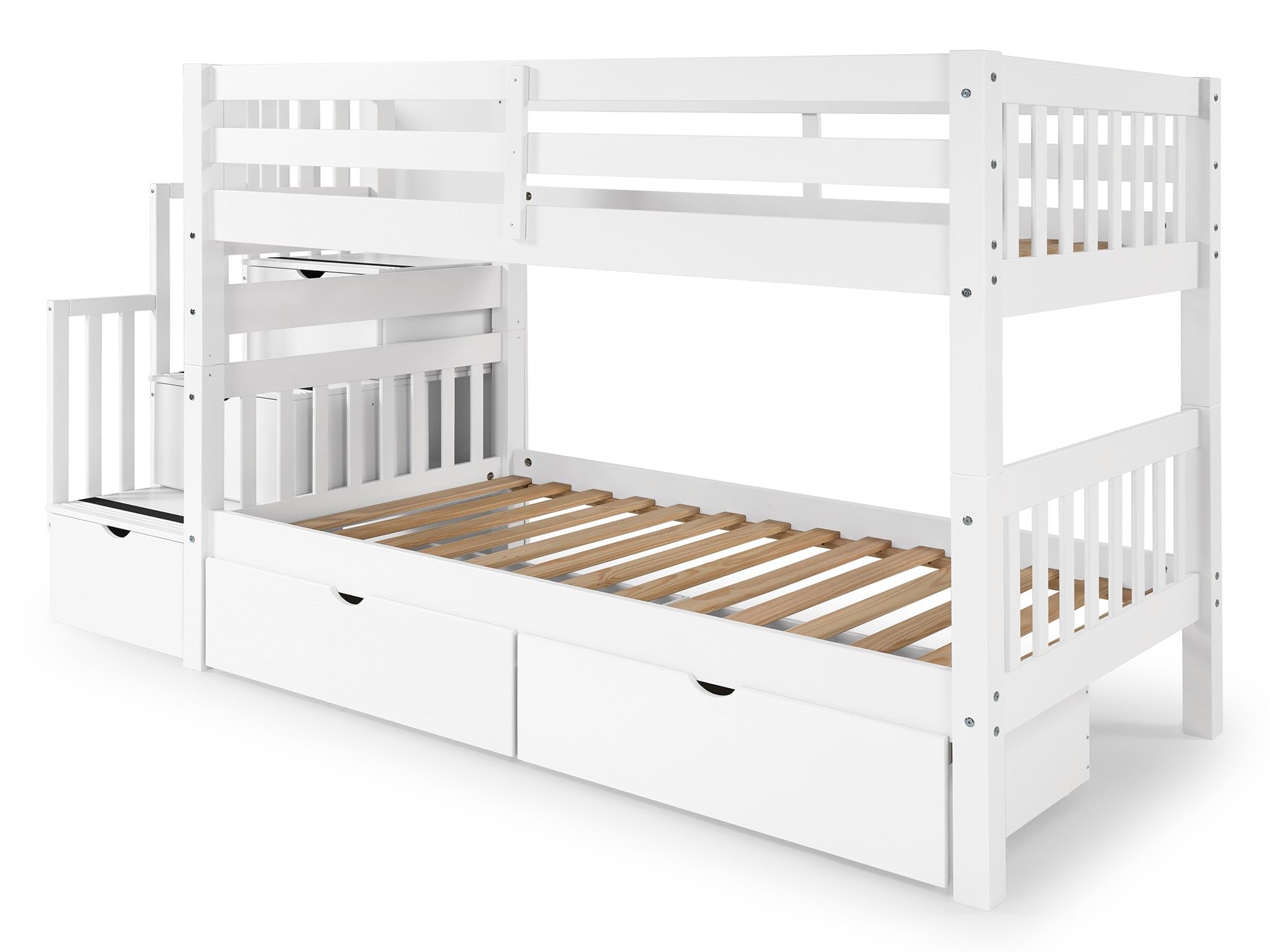 Stairway Bunk Beds Twin over Twin with 3 Drawers in the Steps and 2 Under Bed Drawers