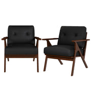 Black Leather Accent Chairs Set of 2, Mid Century Modern Accent Chairs
