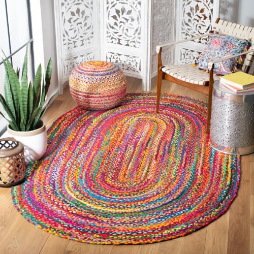 Braided Collection 5' x 8' Oval Red / Multi BRD210A Handmade Boho Reversible