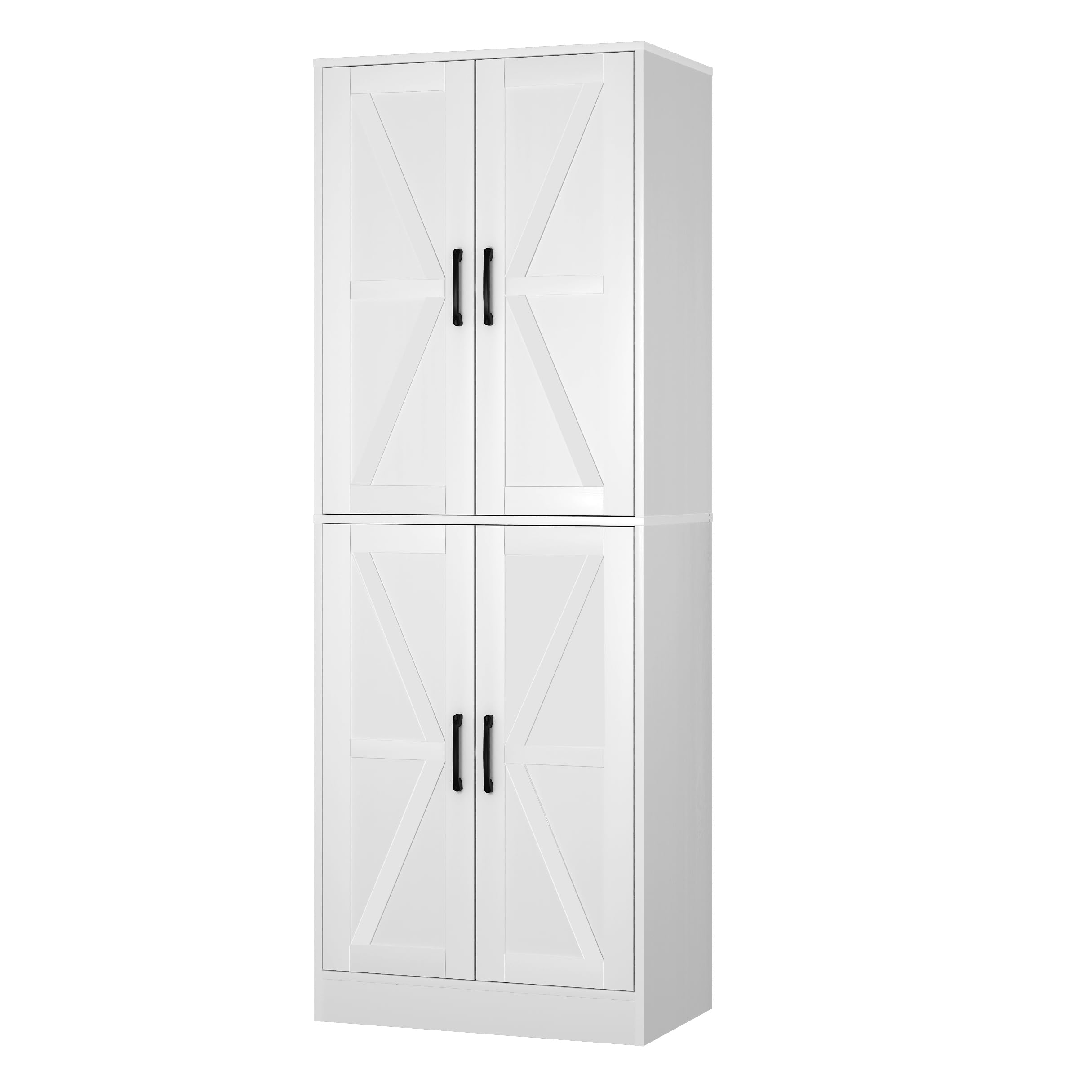 Farmhouse Storage Cabinet - Pantry with 4 Doors, Tall Kitchen Pantry with Adjustable