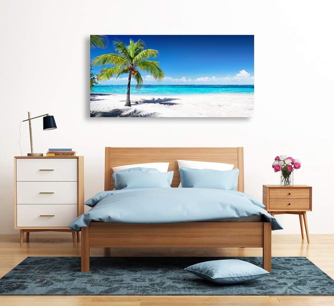 Large Canvas Wall Art Summer Ocean Waves Coconut Trees on Sands Beach