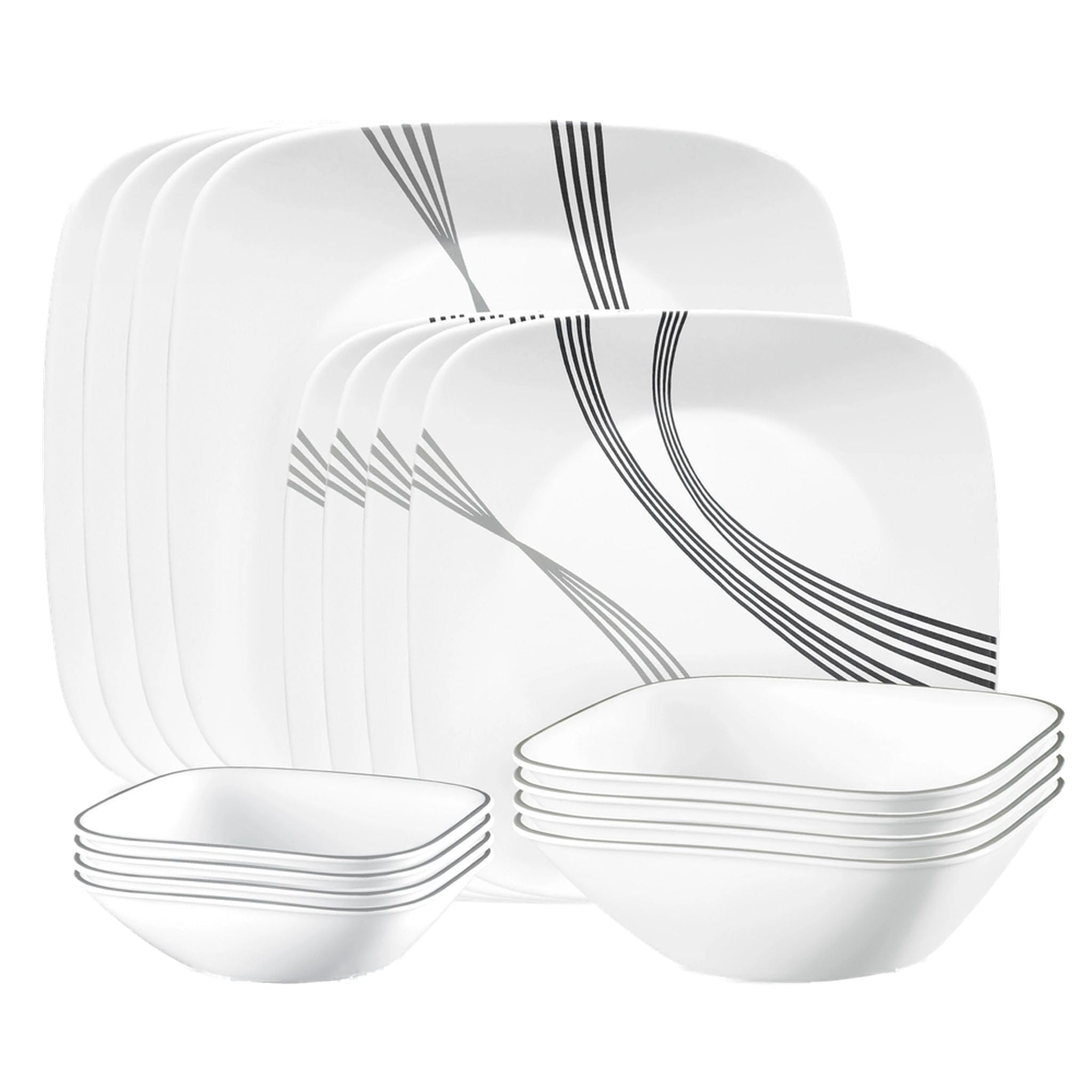Urban Arc 16pc, Service for 4, Dinnerware Set, 8 Plates Bowls