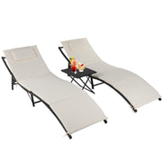 3 Pieces Adjustable Portable Outdoor Rattan Lounge Chair Set of