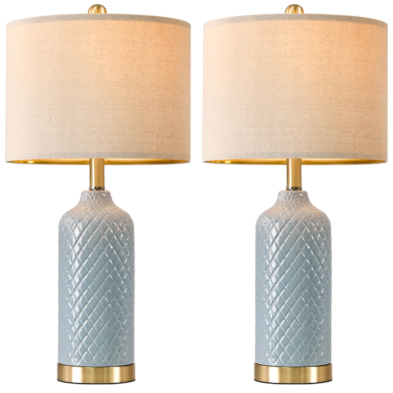 Modern Ceramic Blue Table Lamps Set of 2 for Living Room, Farmhouse
