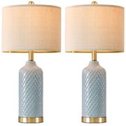 Modern Ceramic Blue Table Lamps Set of 2 for Living Room, Farmhouse