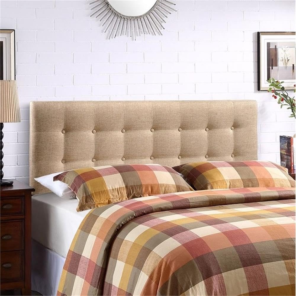 Modern Fabric Upholstered Full Panel Headboard in Beige