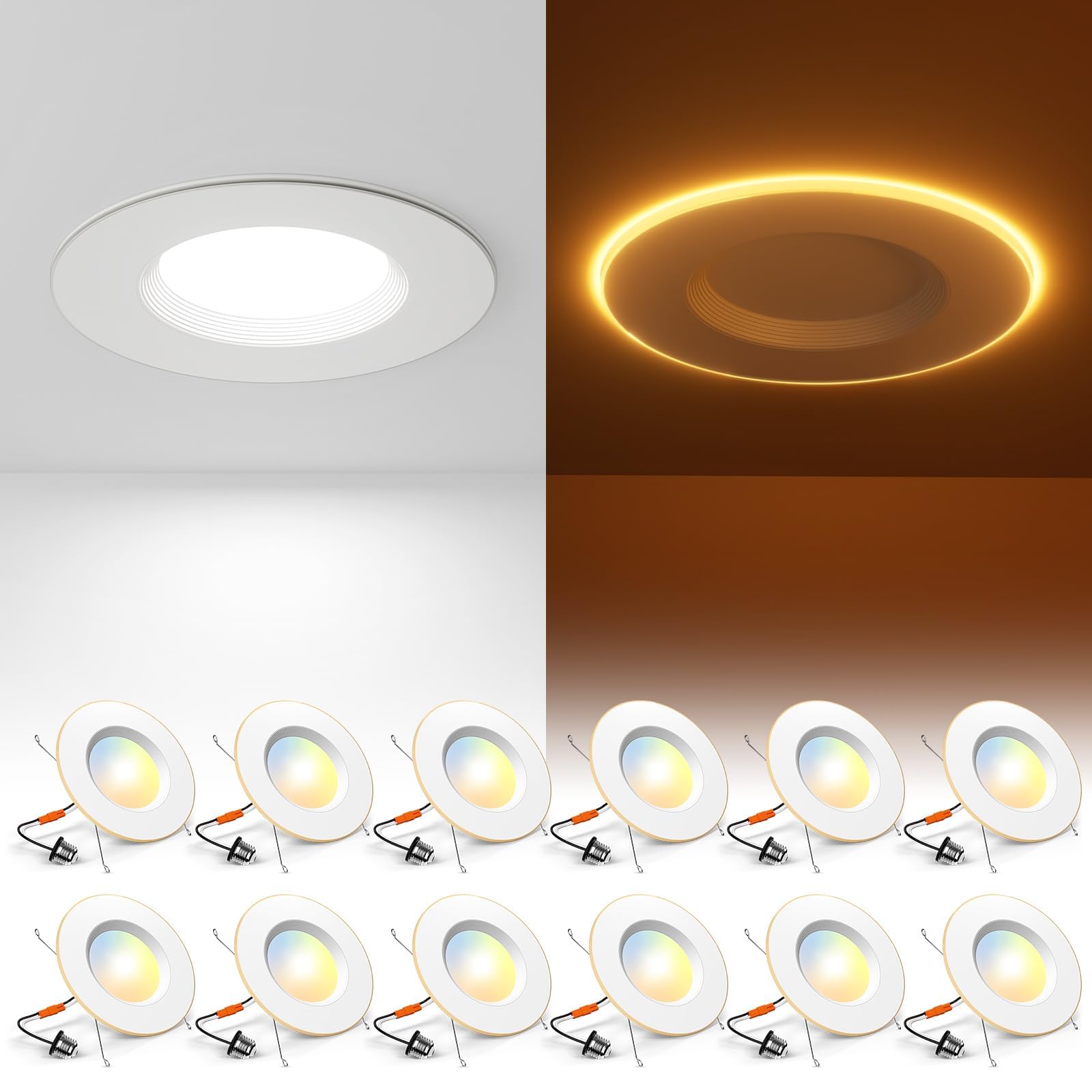 LED Can Lights with Night Light, 5CCT Retrofit Recessed Lighting Selectable