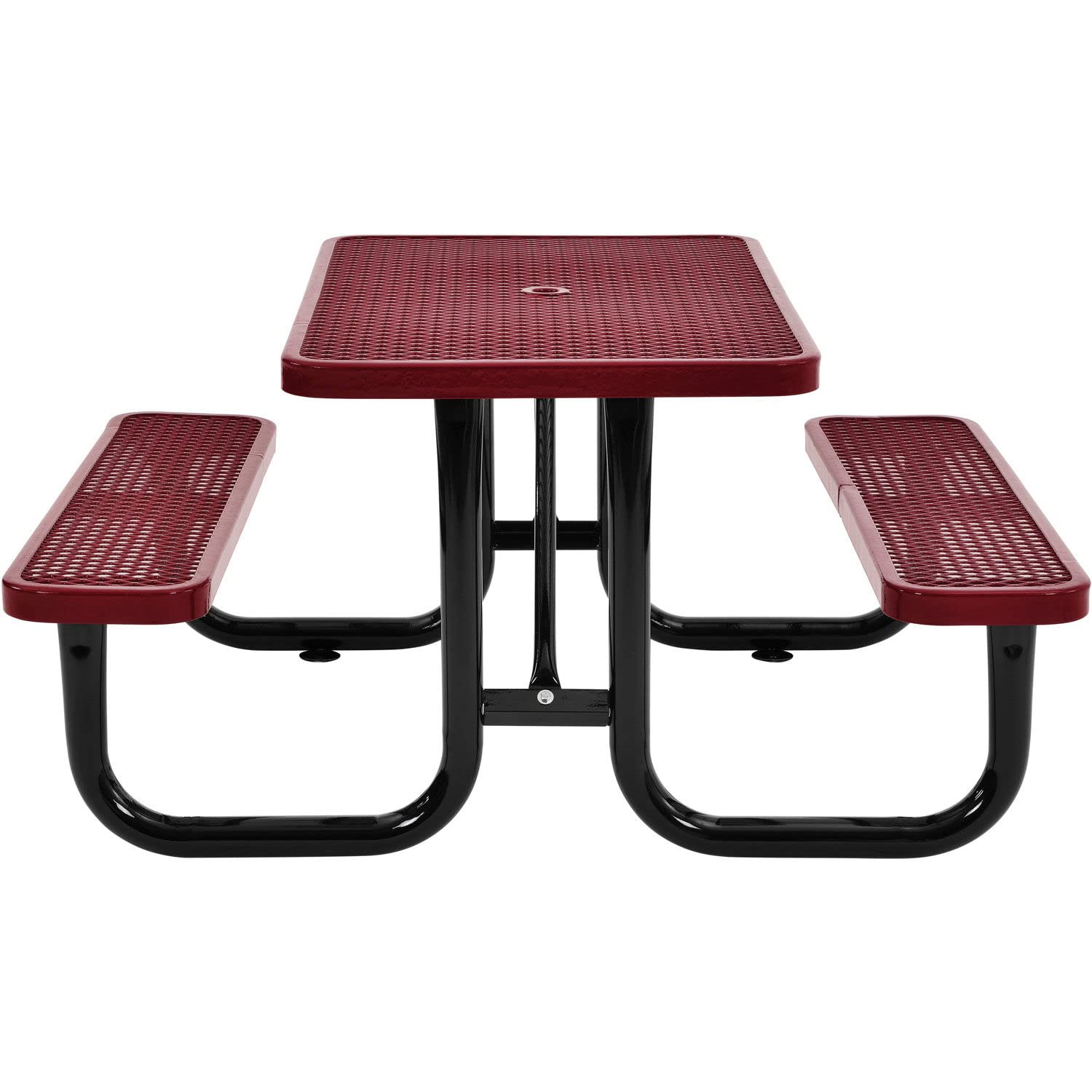 4 ft. Expanded Metal Rectangular Outdoor Steel Picnic Table, Red