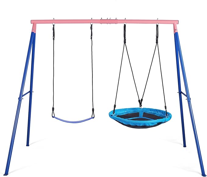 Swing Set, 440lbs, Heavy-Duty A-Frame Metal Outdoor SwingStand