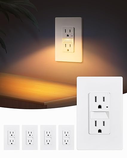 Outlet with Nightlight, Dusk to Dawn Guide Light, Electrical Receptacle with LED
