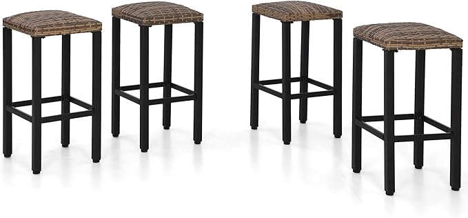 Outdoor Tall Bar Table, 55”x27” Counter Height Dining Table with Wood-Like Metal